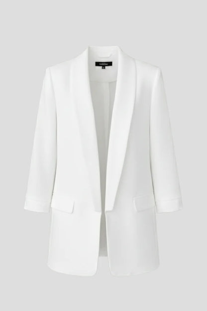 Women's fitted 3/4-sleeve open-front blazer with shawl lapel
