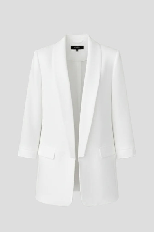 Women's fitted 3/4-sleeve open-front blazer with shawl lapel