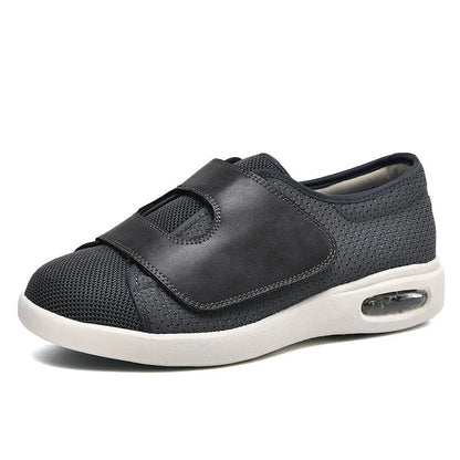 Women's wide fit knit walking sneakers with velcro strap and air cushion – Black