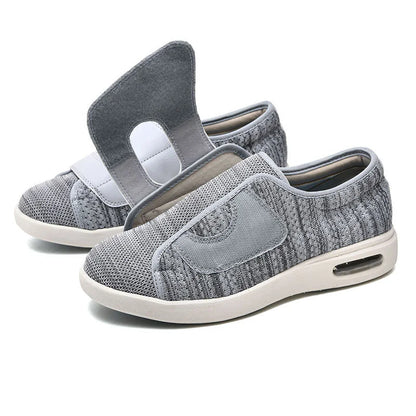 Women's wide fit knit walking sneakers with velcro strap and air cushion