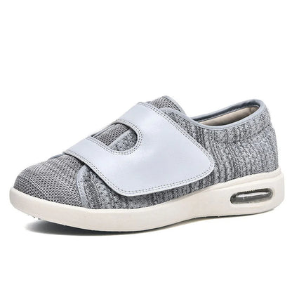 Women's wide fit knit walking sneakers with velcro strap and air cushion – Grey