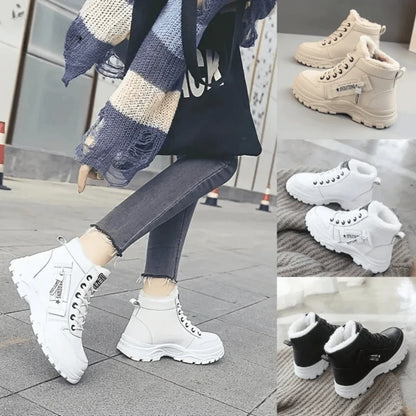 Women's winter faux fur-lined lace-up ankle boots with chunky sole