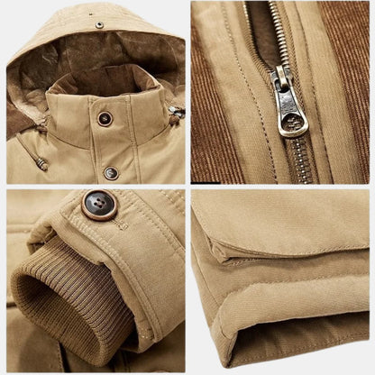 Women's winter hooded faux fur-lined field jacket with button-front pockets