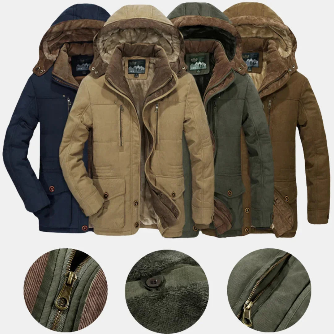 Women's winter hooded faux fur-lined field jacket with button-front pockets