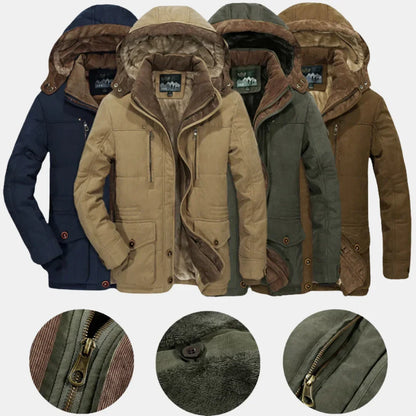 Women's winter hooded faux fur-lined field jacket with button-front pockets