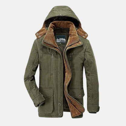 Women's winter hooded faux fur-lined field jacket with button-front pockets – Green