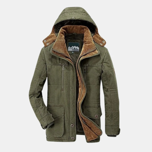 Women's winter hooded faux fur-lined field jacket with button-front pockets – Green