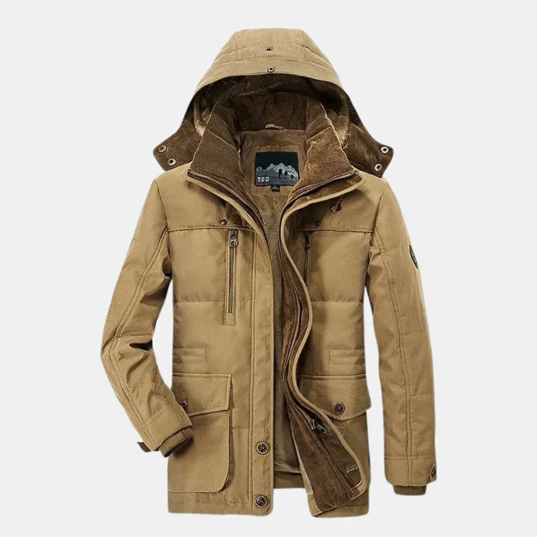 Women's winter hooded faux fur-lined field jacket with button-front pockets – Khaki