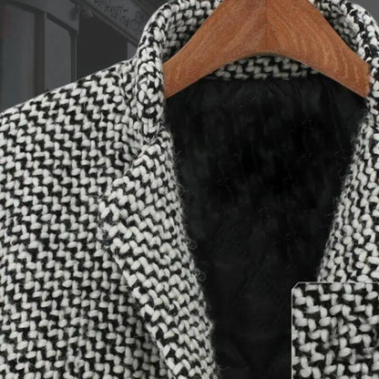 Women's winter houndstooth wool coat with single-button closure – Multicolor