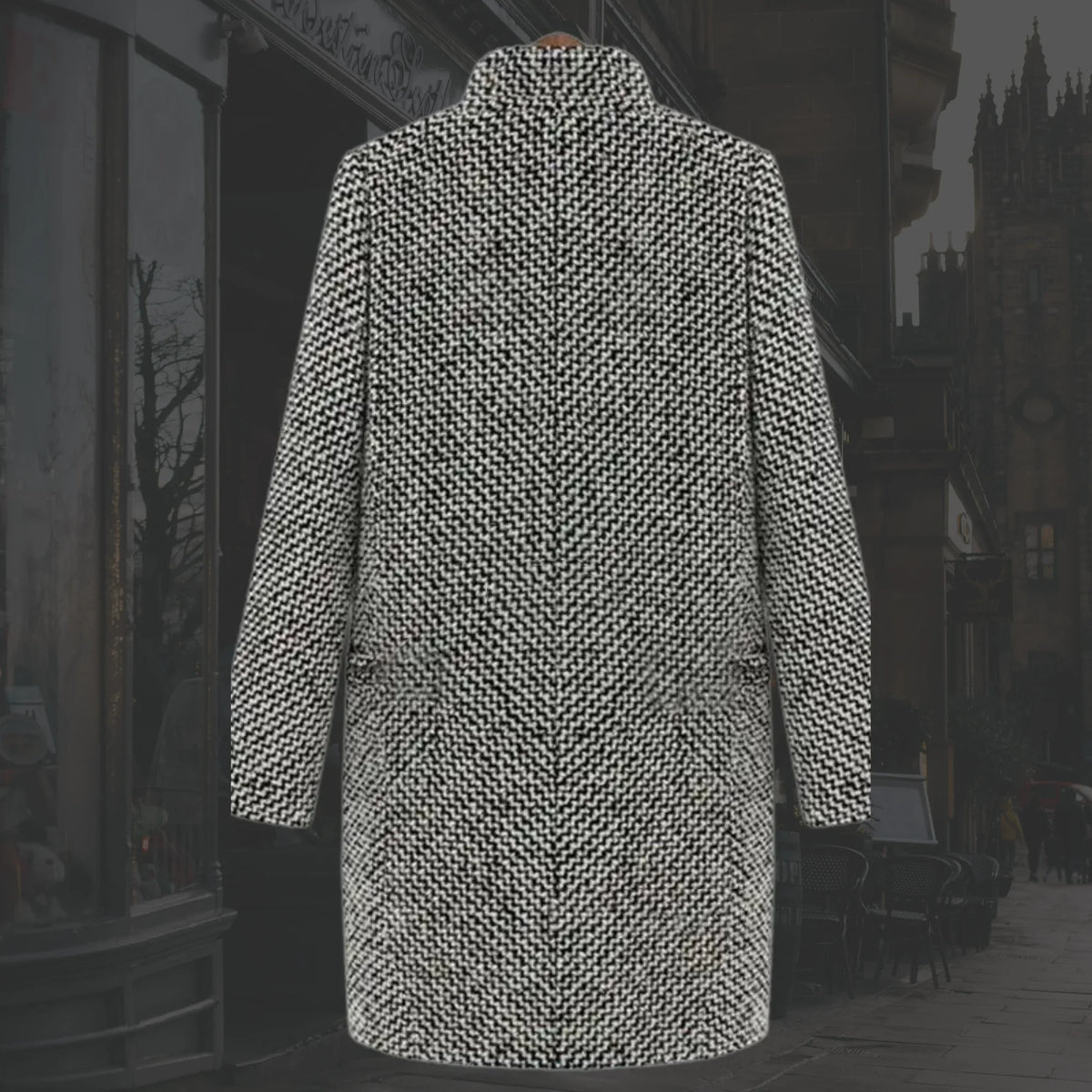 Women's winter houndstooth wool coat with single-button closure – Multicolor