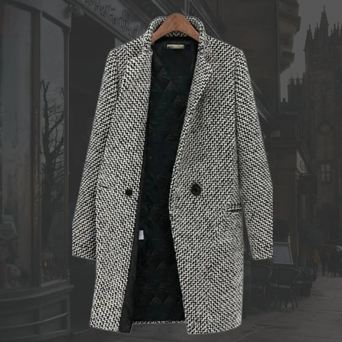 Women's winter houndstooth wool coat with single-button closure – Multicolor