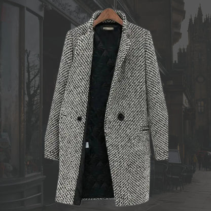 Women's winter houndstooth wool coat with single-button closure – Multicolor