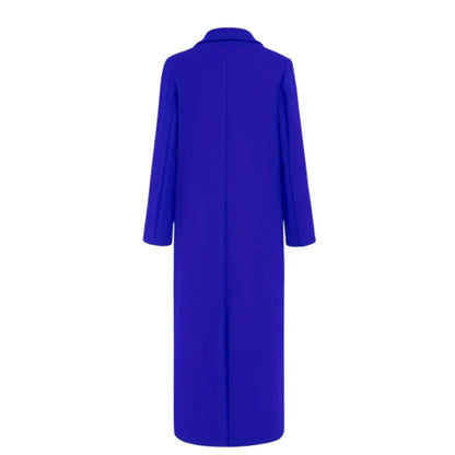 Women's winter longline double-breasted wool coat with notched lapel