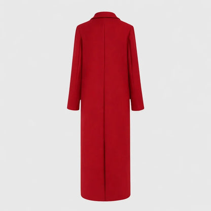 Women's winter longline double-breasted wool coat with notched lapel