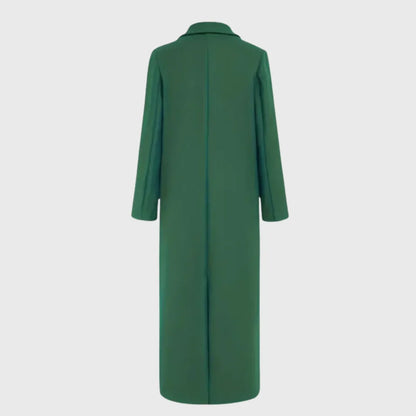 Women's winter longline double-breasted wool coat with notched lapel