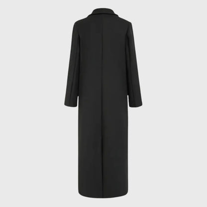 Women's winter longline double-breasted wool coat with notched lapel