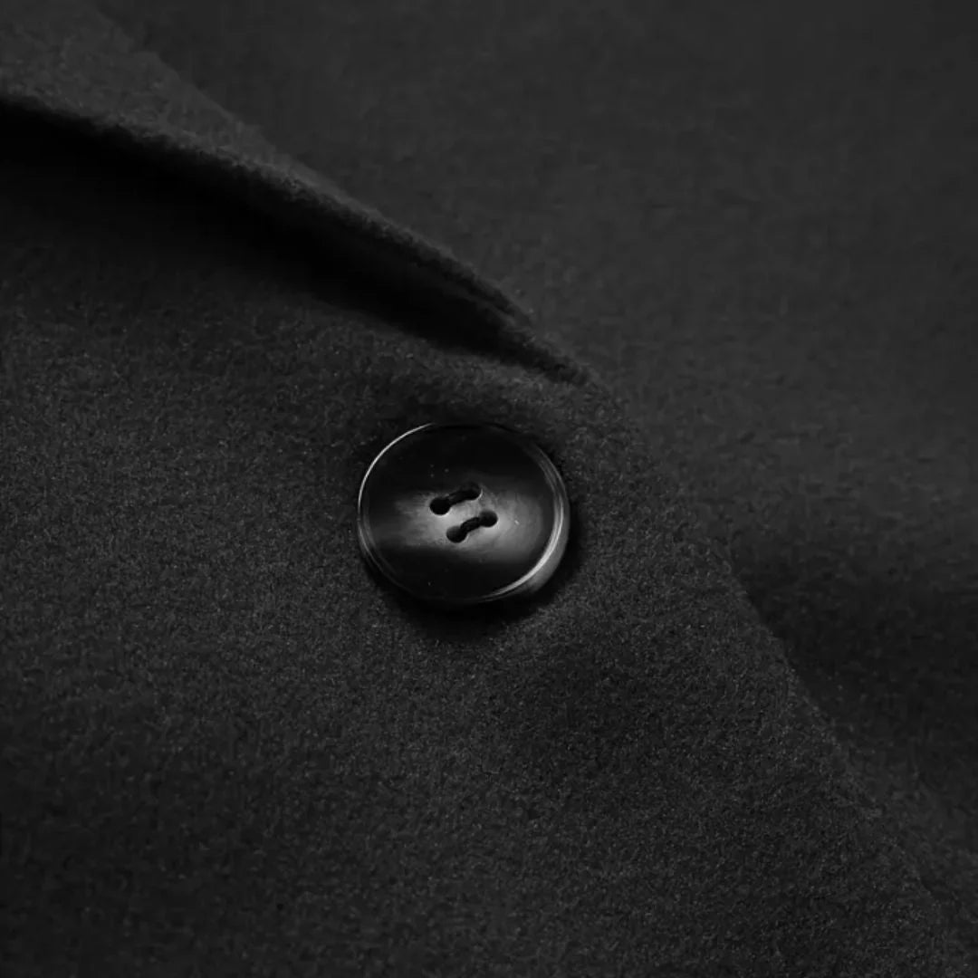Women's winter longline double-breasted wool coat with notched lapel