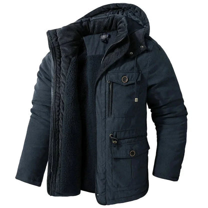 Women's winter utility field jacket with detachable hood and sherpa lining – Blue