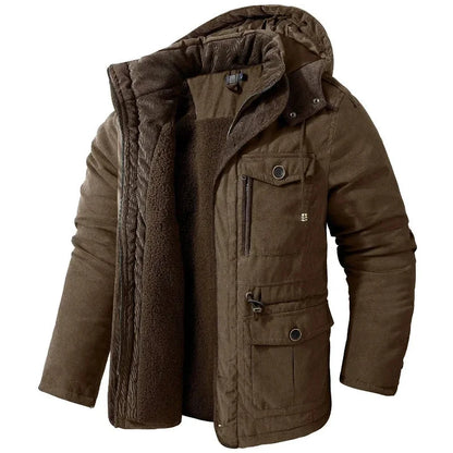 Women's winter utility field jacket with detachable hood and sherpa lining – Brown