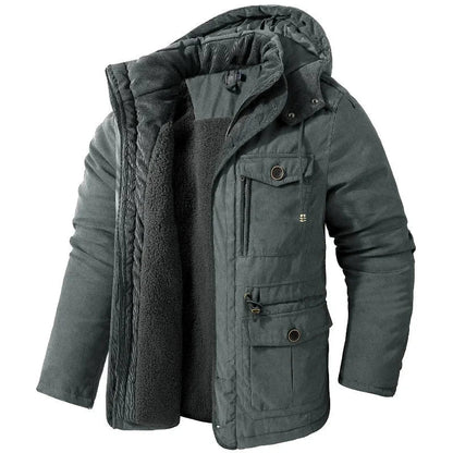 Women's winter utility field jacket with detachable hood and sherpa lining – Grey
