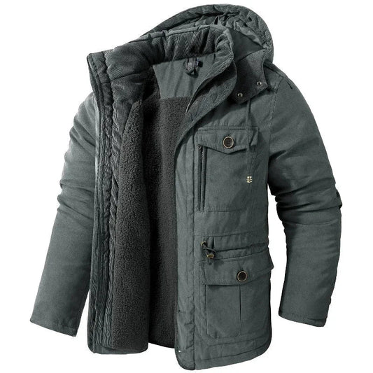 Women's winter utility field jacket with detachable hood and sherpa lining – Grey