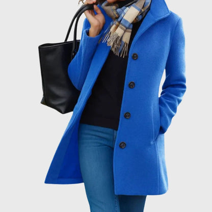 Women's wool-blend coat with button-front and classic collar – Blue