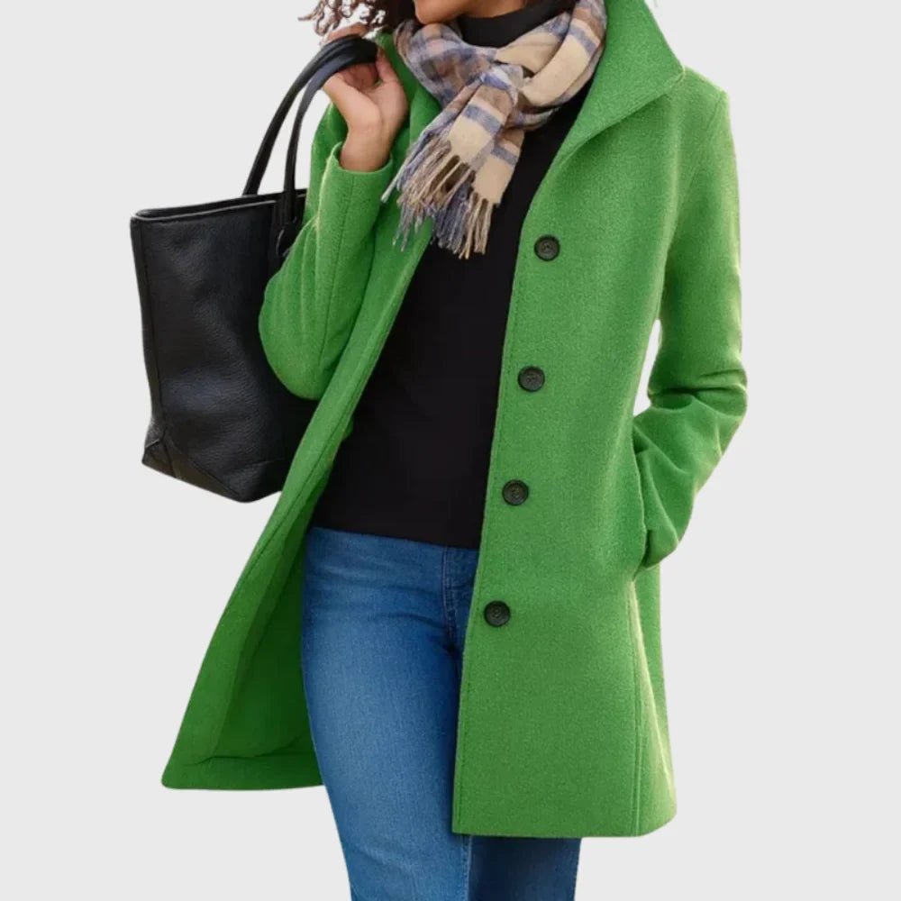 Women's wool-blend coat with button-front and classic collar – Green