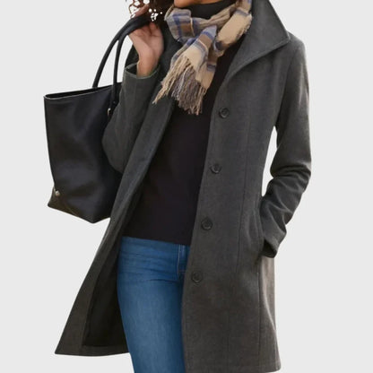 Women's wool-blend coat with button-front and classic collar – Grey