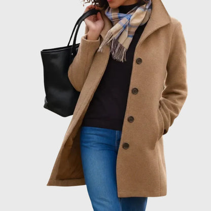Women's wool-blend coat with button-front and classic collar – Khaki