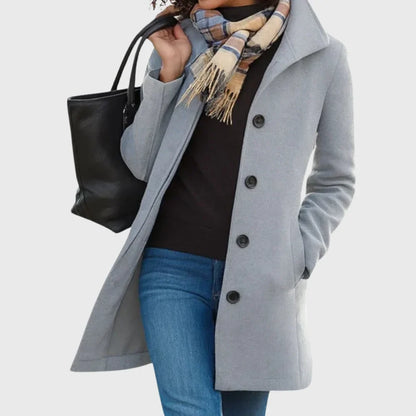 Women's wool-blend coat with button-front and classic collar – Light Grey