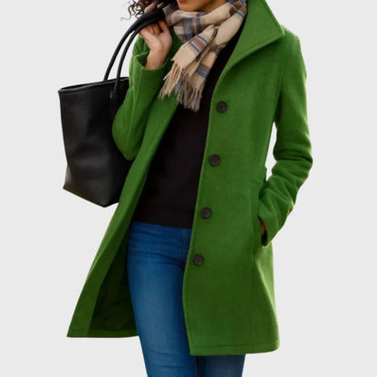 Women's wool-blend coat with button-front and classic collar – Moss Green