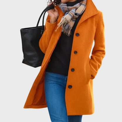 Women's wool-blend coat with button-front and classic collar – Orange