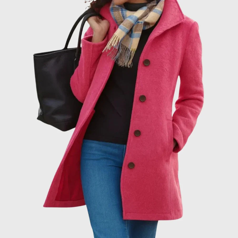 Women's wool-blend coat with button-front and classic collar – Pink