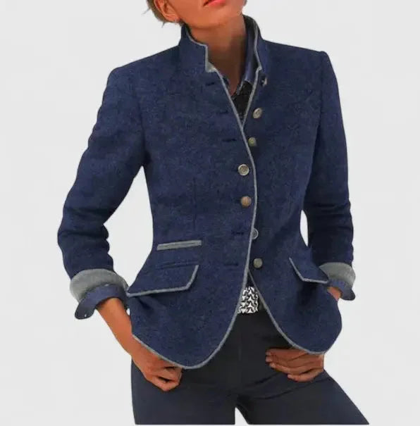 Women's wool blazer with contrast trim at the cuffs and edges – Blue