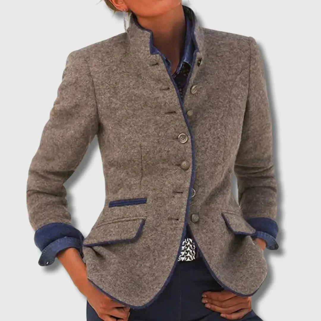 Women's wool blazer with contrast trim at the cuffs and edges – Brown
