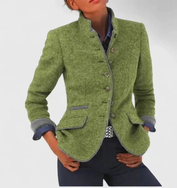 Women's wool blazer with contrast trim at the cuffs and edges – Green