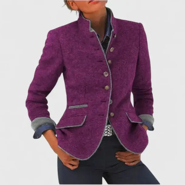 Women's wool blazer with contrast trim at the cuffs and edges – Purple
