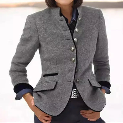 Women's wool lapel blazer with contrast trim detail – Gray